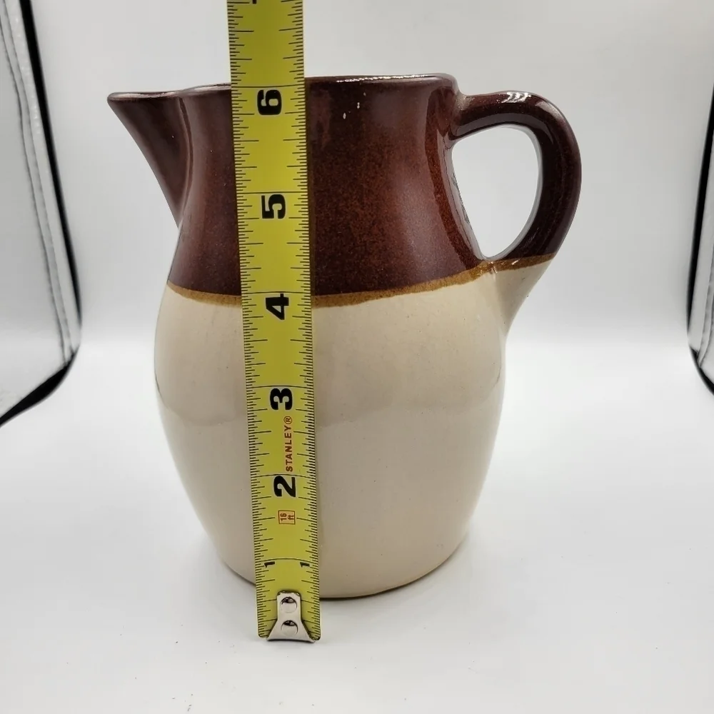 Vtg Roseville USA Pottery Pitcher Beige Brown (Stamped)